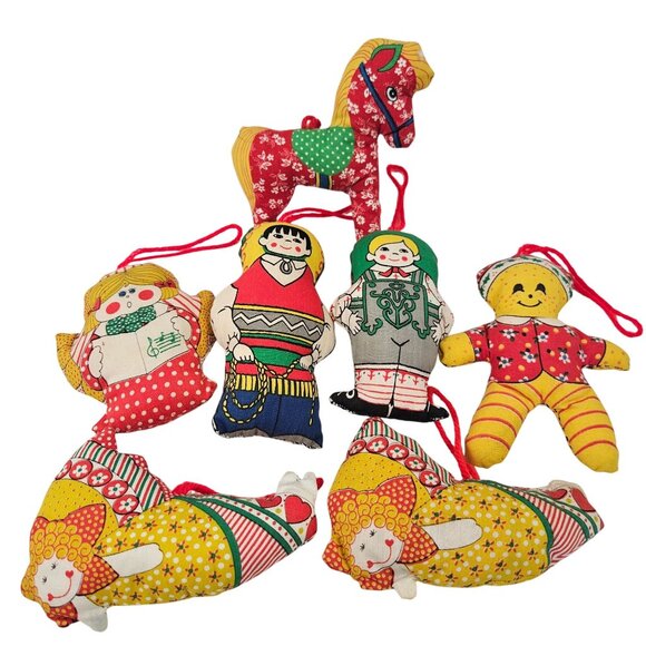 Other - Vintage Fabric Stuffed Ornaments Lot Dolls Animals Horse Retro Handmade Christma